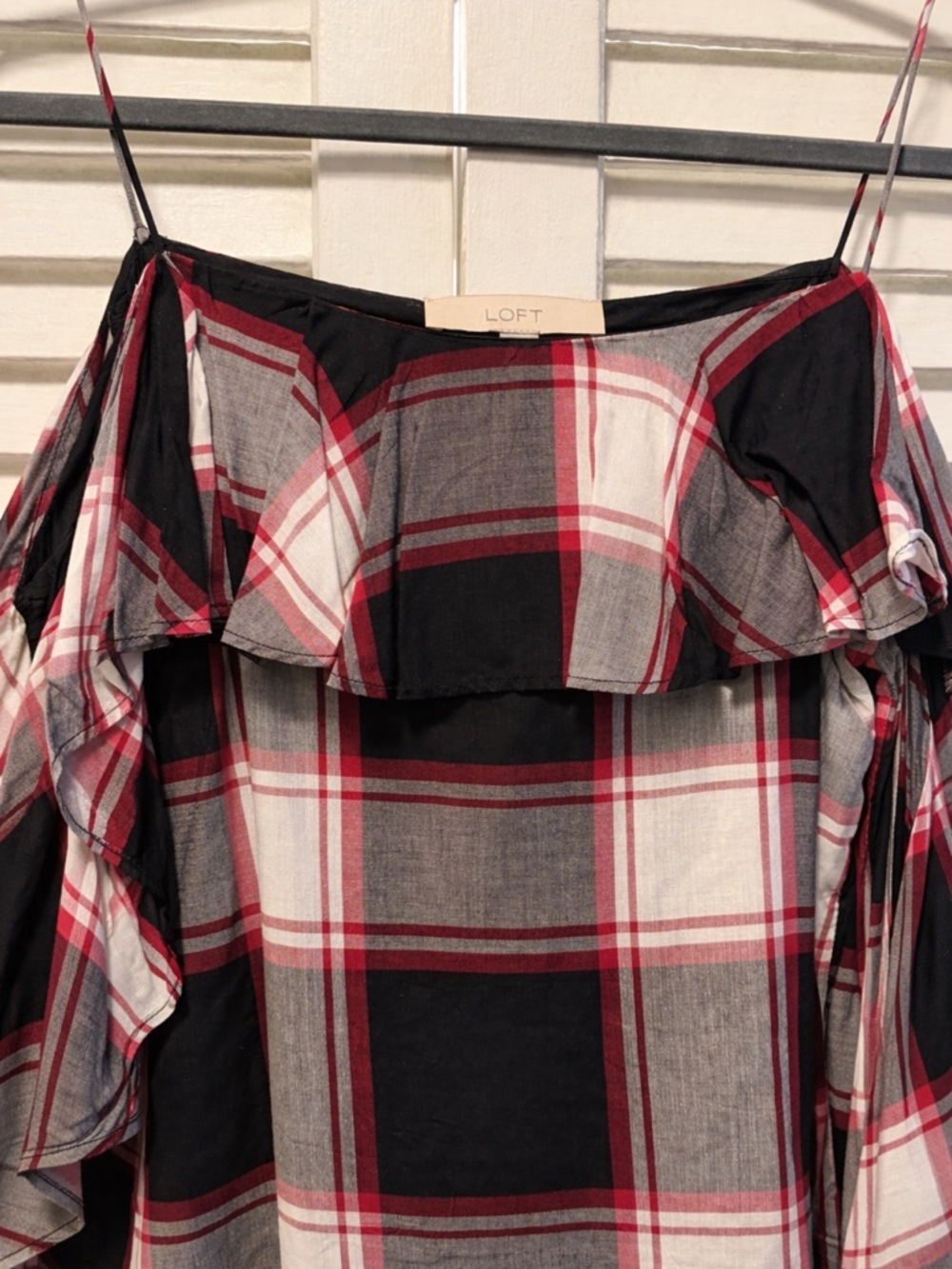 LOFT Cold-Shoulder Plaid Ruffle Top - Picture 4 of 7